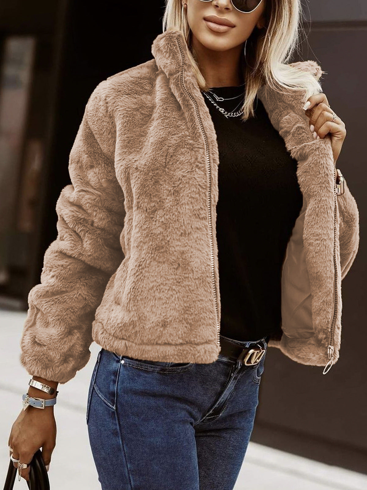 Women's Soft Zip-Up Teddy Bomber Jacket