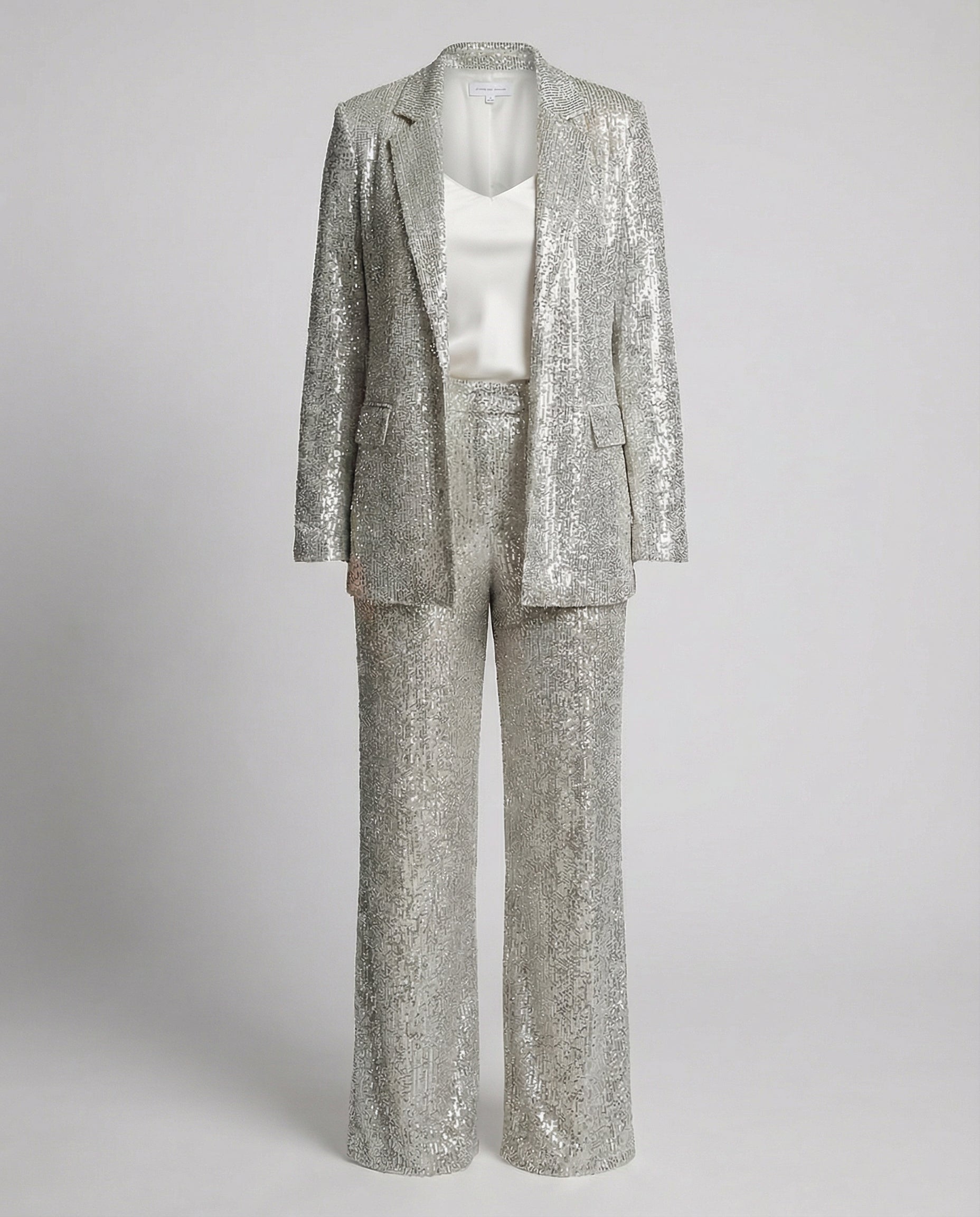 Women's Sparkling Blazer Suit with Wide Legs and Shimmering Sequins Wearclo