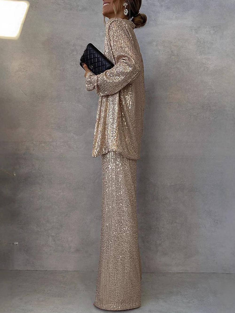 Women's Sparkling Blazer Suit with Wide Legs and Shimmering Sequins Wearclo