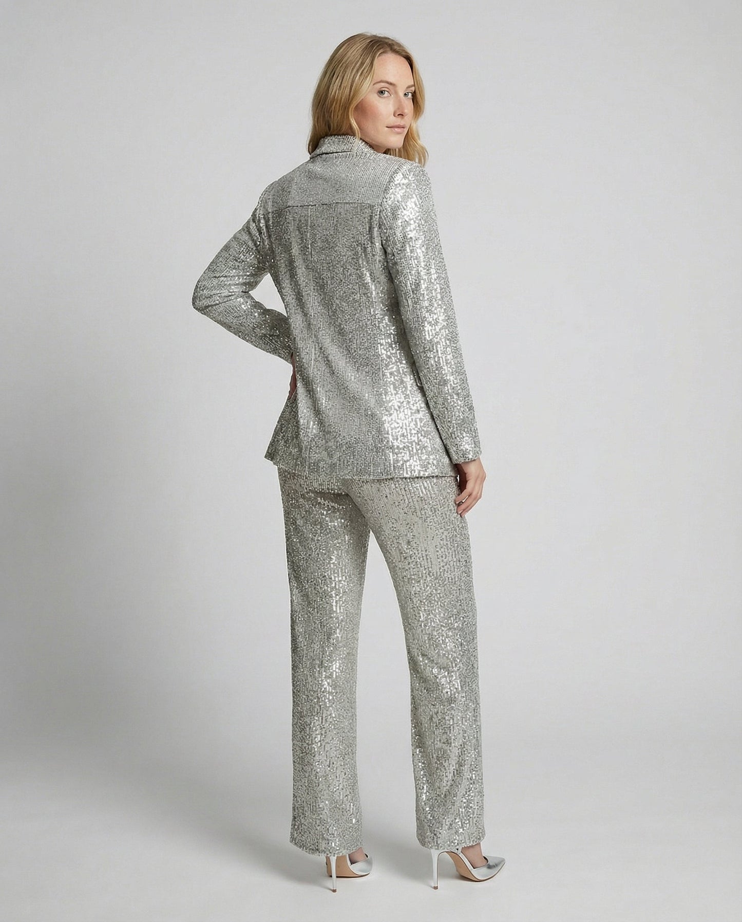 Women's Sparkling Blazer Suit with Wide Legs and Shimmering Sequins Wearclo