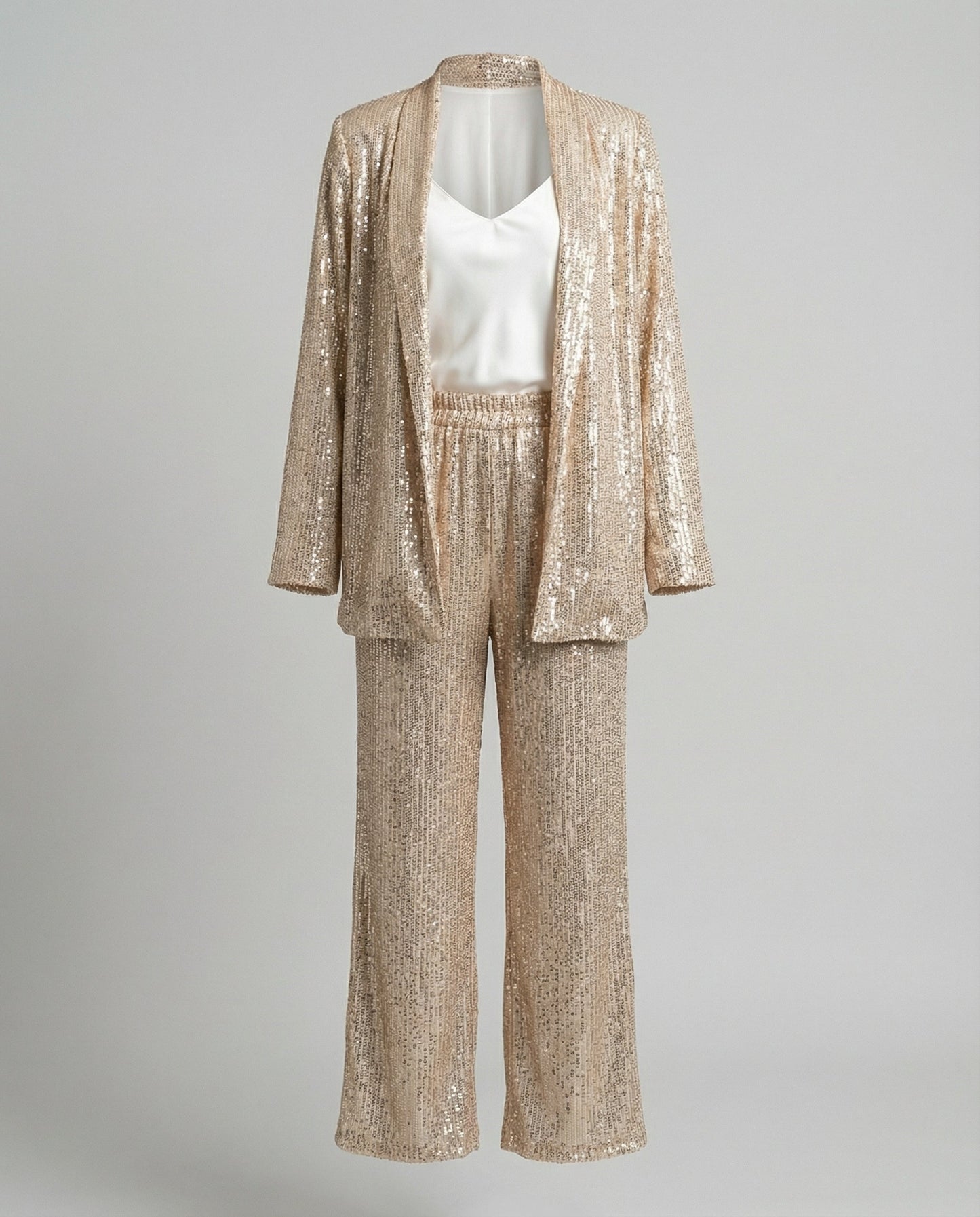 Women's Sparkling Blazer Suit with Wide Legs and Shimmering Sequins Wearclo