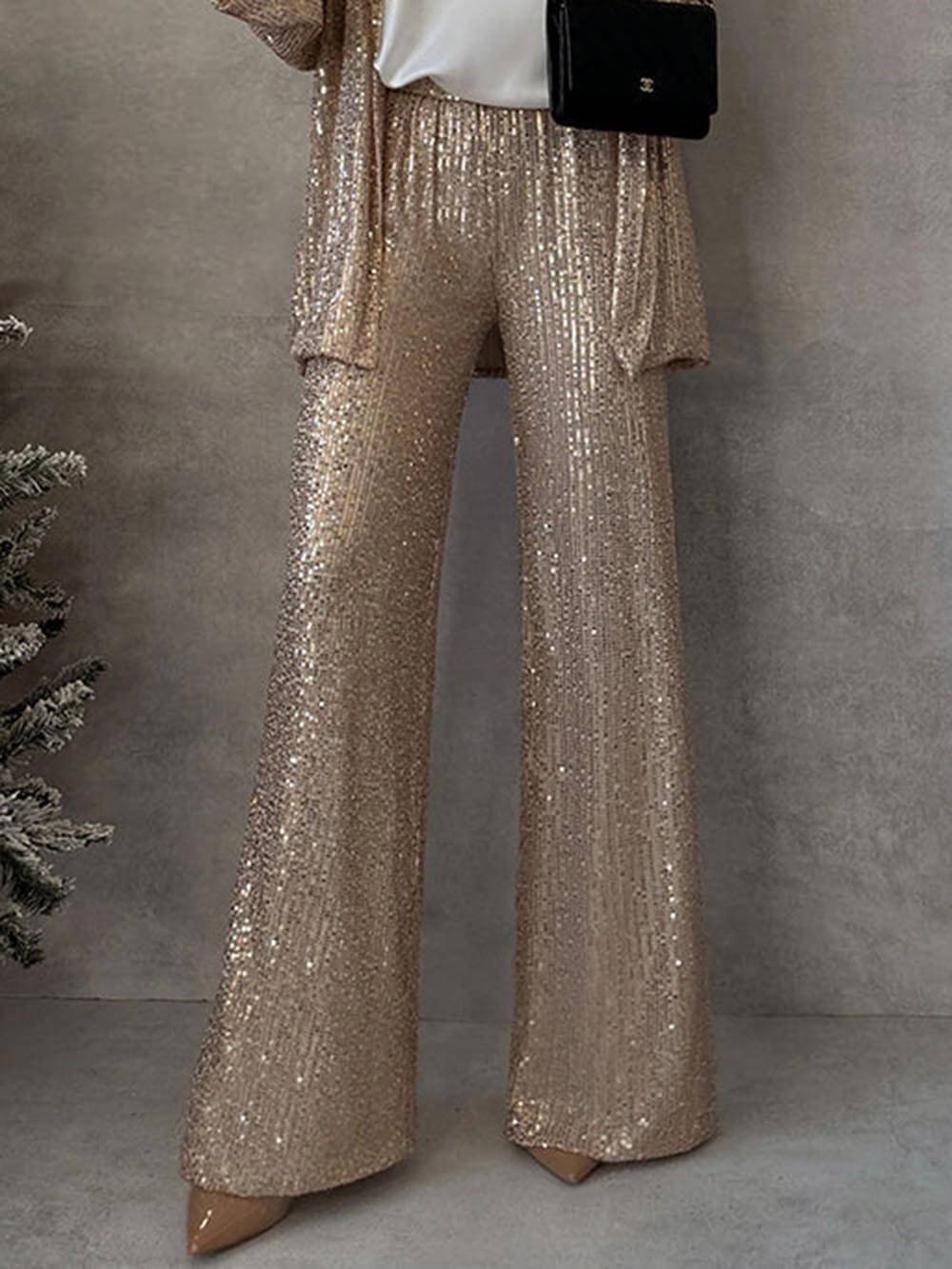 Women's Sparkling Blazer Suit with Wide Legs and Shimmering Sequins Wearclo