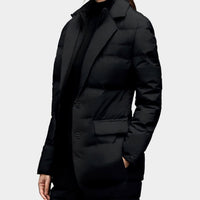 Women's Structured Puffer Blazer-Style Button-Front Winter Jacket