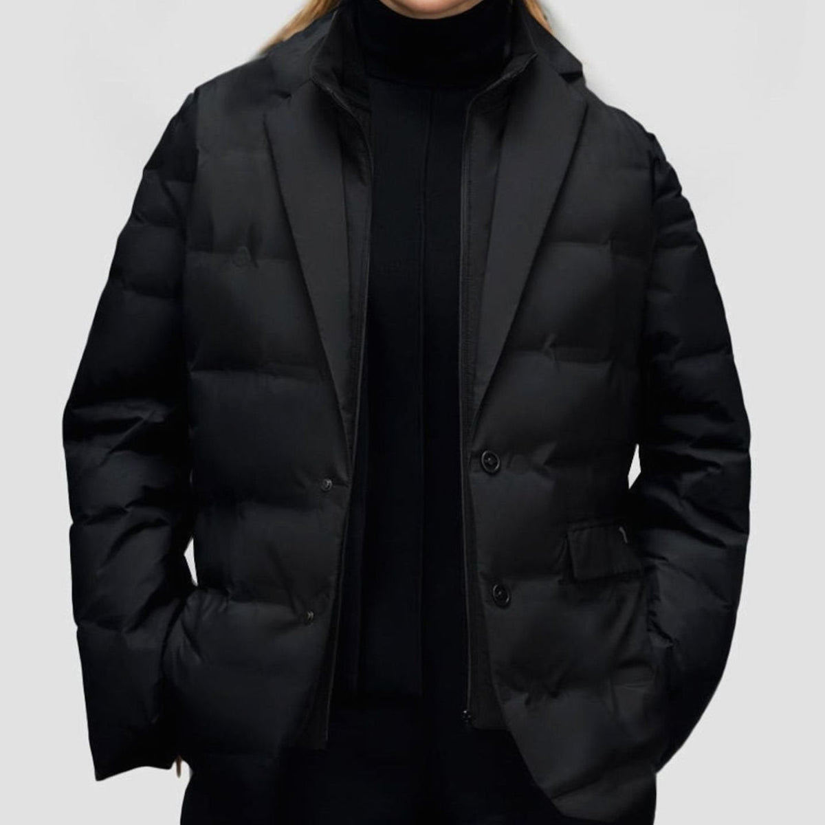 Women's Structured Puffer Blazer-Style Button-Front Winter Jacket