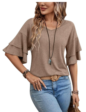 Women's Summer V-Neck Top with Flare Sleeves