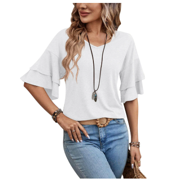Women's Summer V-Neck Top with Flare Sleeves