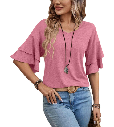 Women's Summer V-Neck Top with Flare Sleeves