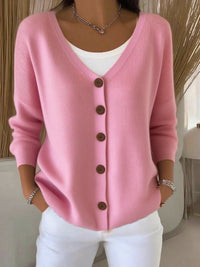 Women's V-Neck Button-Front Long Sleeve Knit Cardigan Sweater