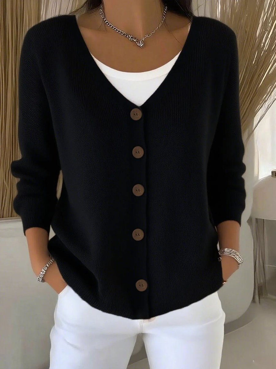 Women's V-Neck Button-Front Long Sleeve Knit Cardigan Sweater