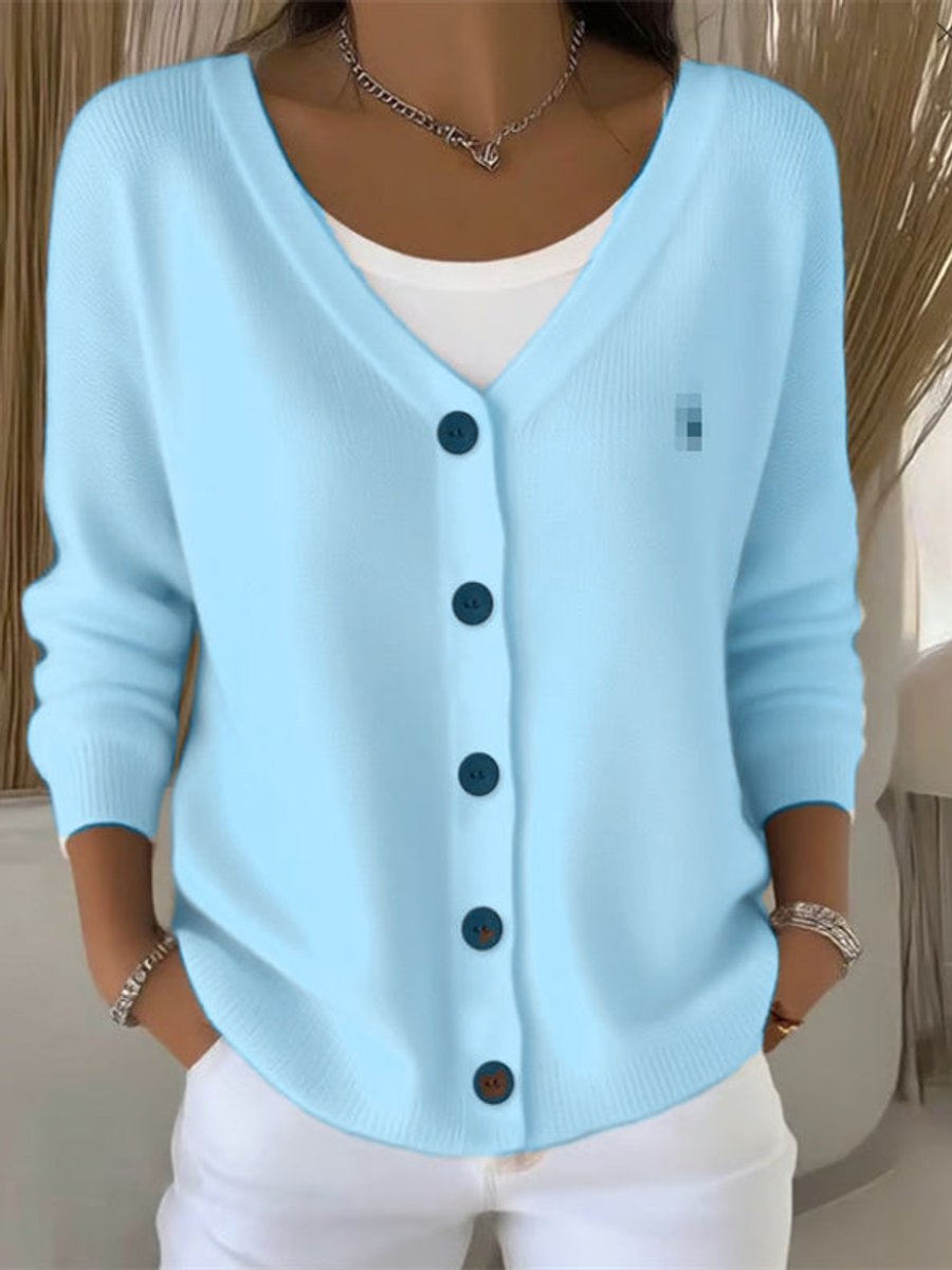Women's V-Neck Button-Front Long Sleeve Knit Cardigan Sweater