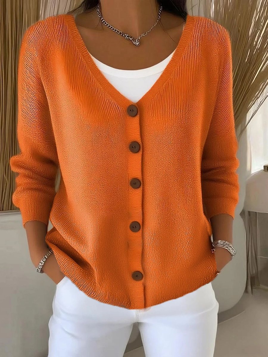Women's V-Neck Button-Front Long Sleeve Knit Cardigan Sweater