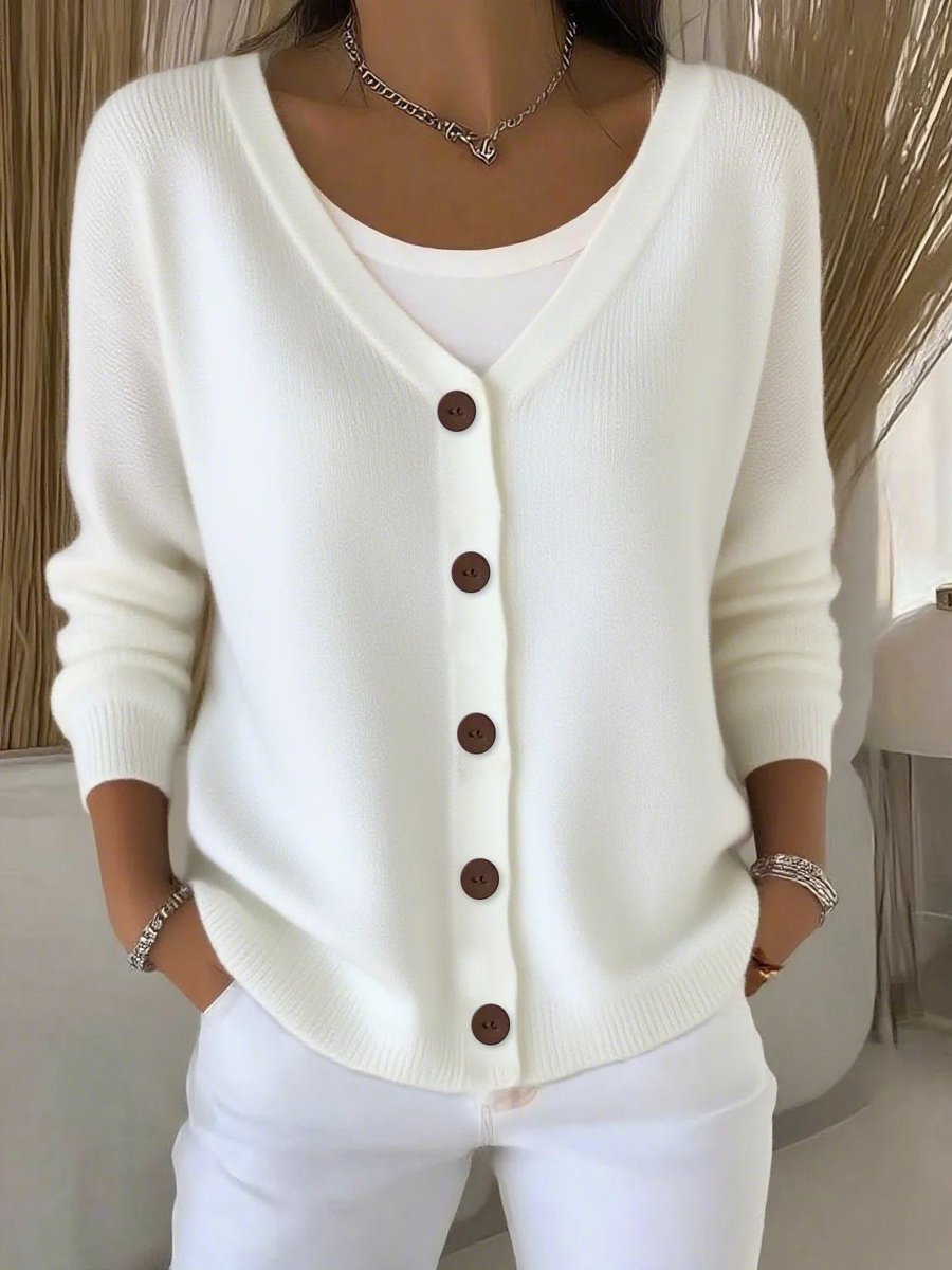 Women's V-Neck Button-Front Long Sleeve Knit Cardigan Sweater