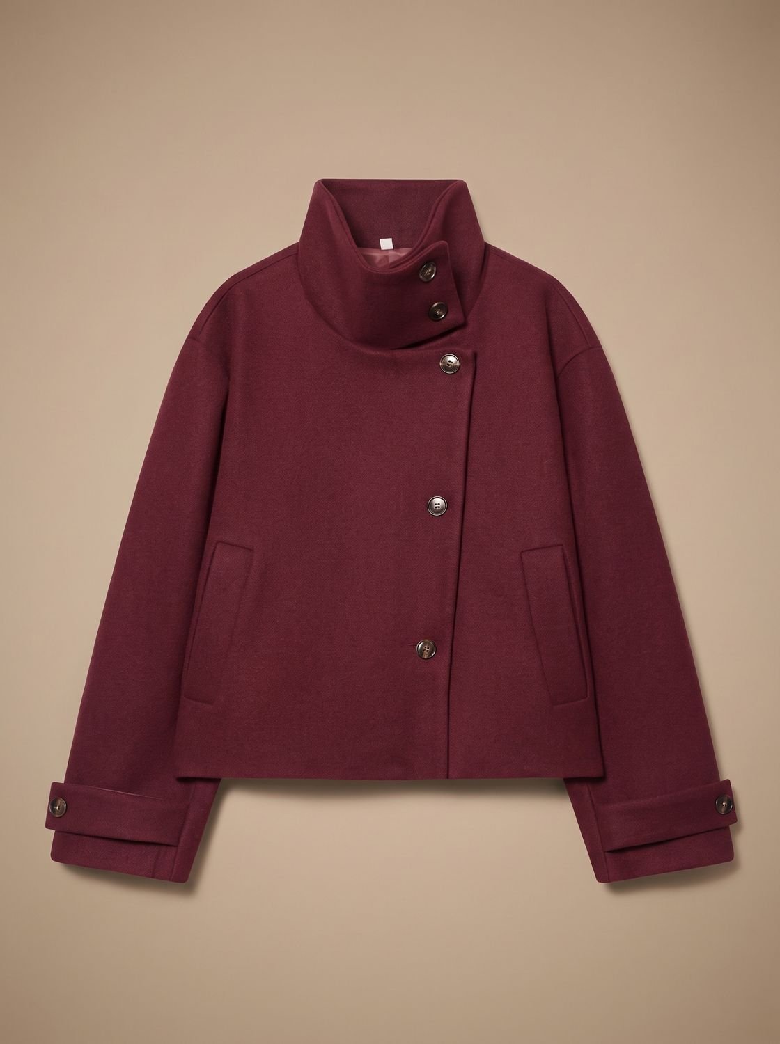 Women's Vintage Stand-Collar Wool-Blend Short Coat