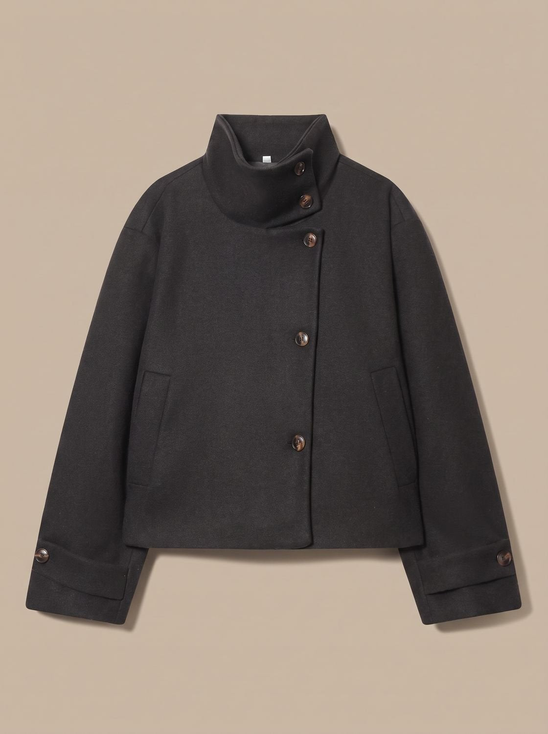 Women's Vintage Stand-Collar Wool-Blend Short Coat