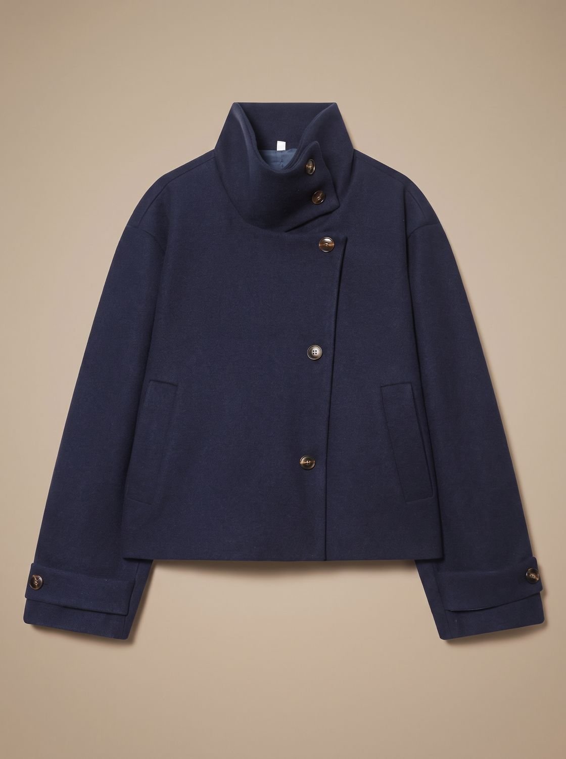 Women's Vintage Stand-Collar Wool-Blend Short Coat