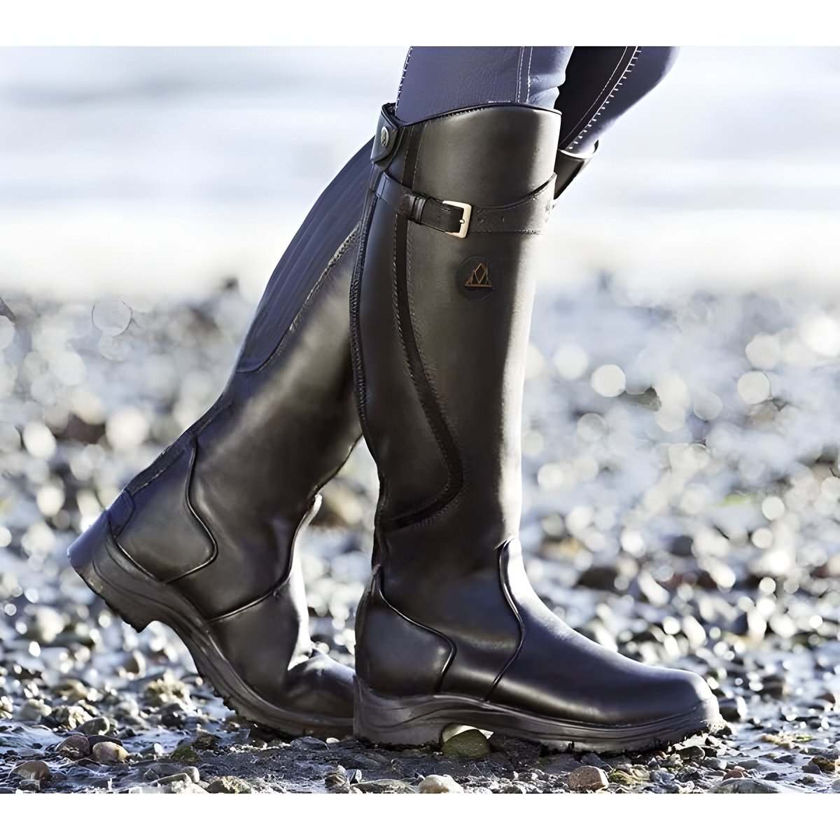 Women's Waterproof Leather Buckle Knee-High Boots