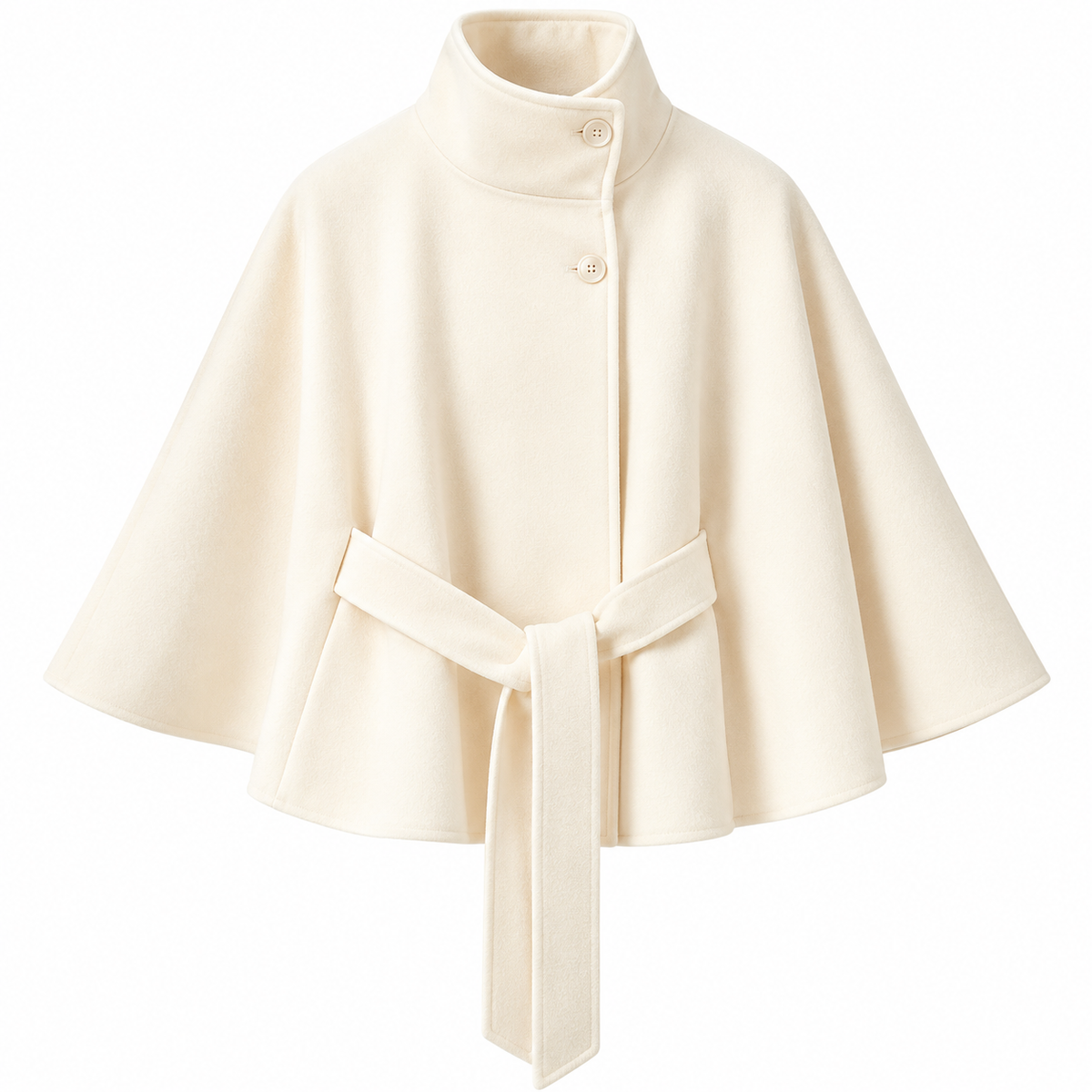 Women's Wool-Blend Cape Coat | High Collar & Tie Belt | Regular Fit Buttoned Coat for Autumn & Winter