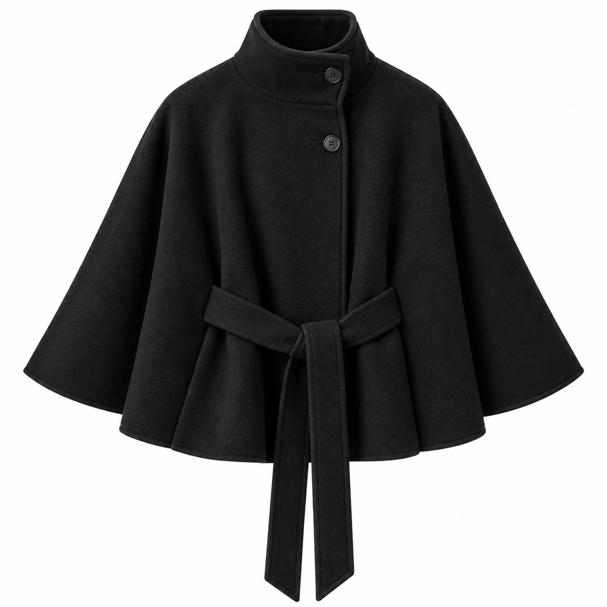Women's Wool-Blend Cape Coat | High Collar & Tie Belt | Regular Fit Buttoned Coat for Autumn & Winter