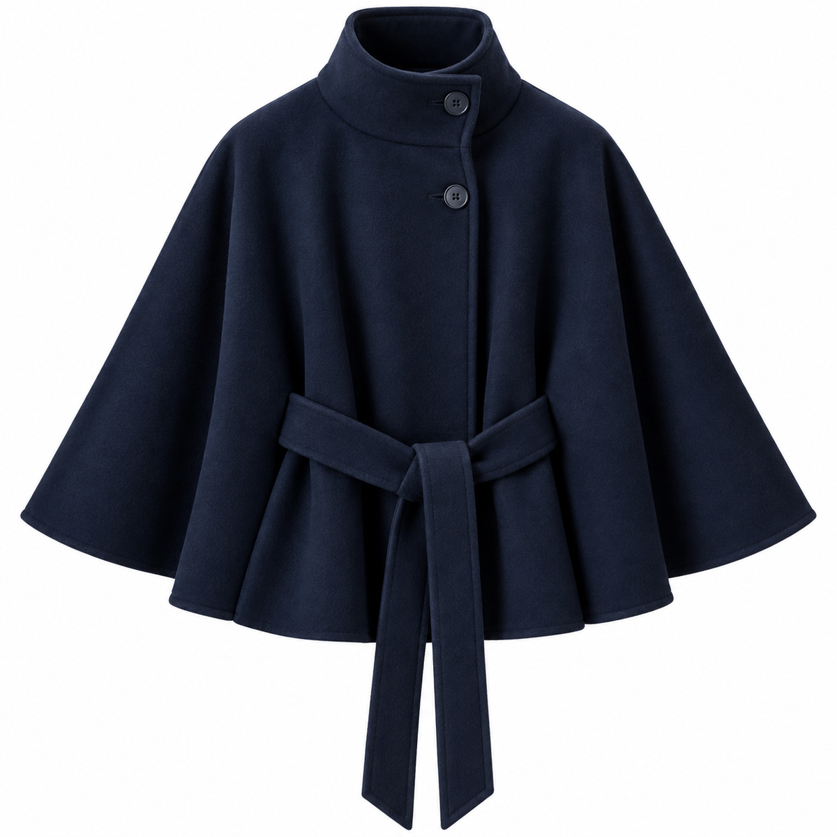 Women's Wool-Blend Cape Coat | High Collar & Tie Belt | Regular Fit Buttoned Coat for Autumn & Winter