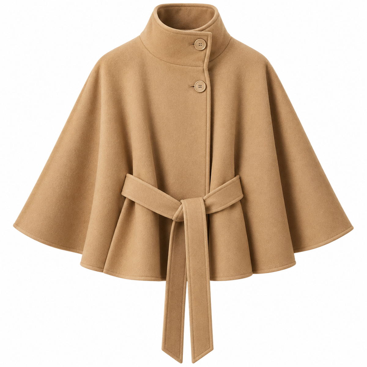 Women's Wool-Blend Cape Coat | High Collar & Tie Belt | Regular Fit Buttoned Coat for Autumn & Winter
