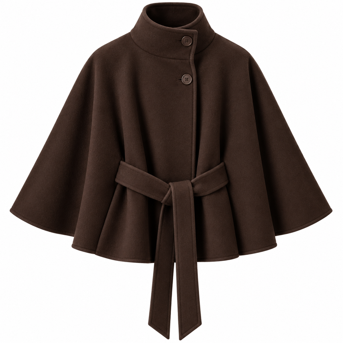 Women's Wool-Blend Cape Coat | High Collar & Tie Belt | Regular Fit Buttoned Coat for Autumn & Winter