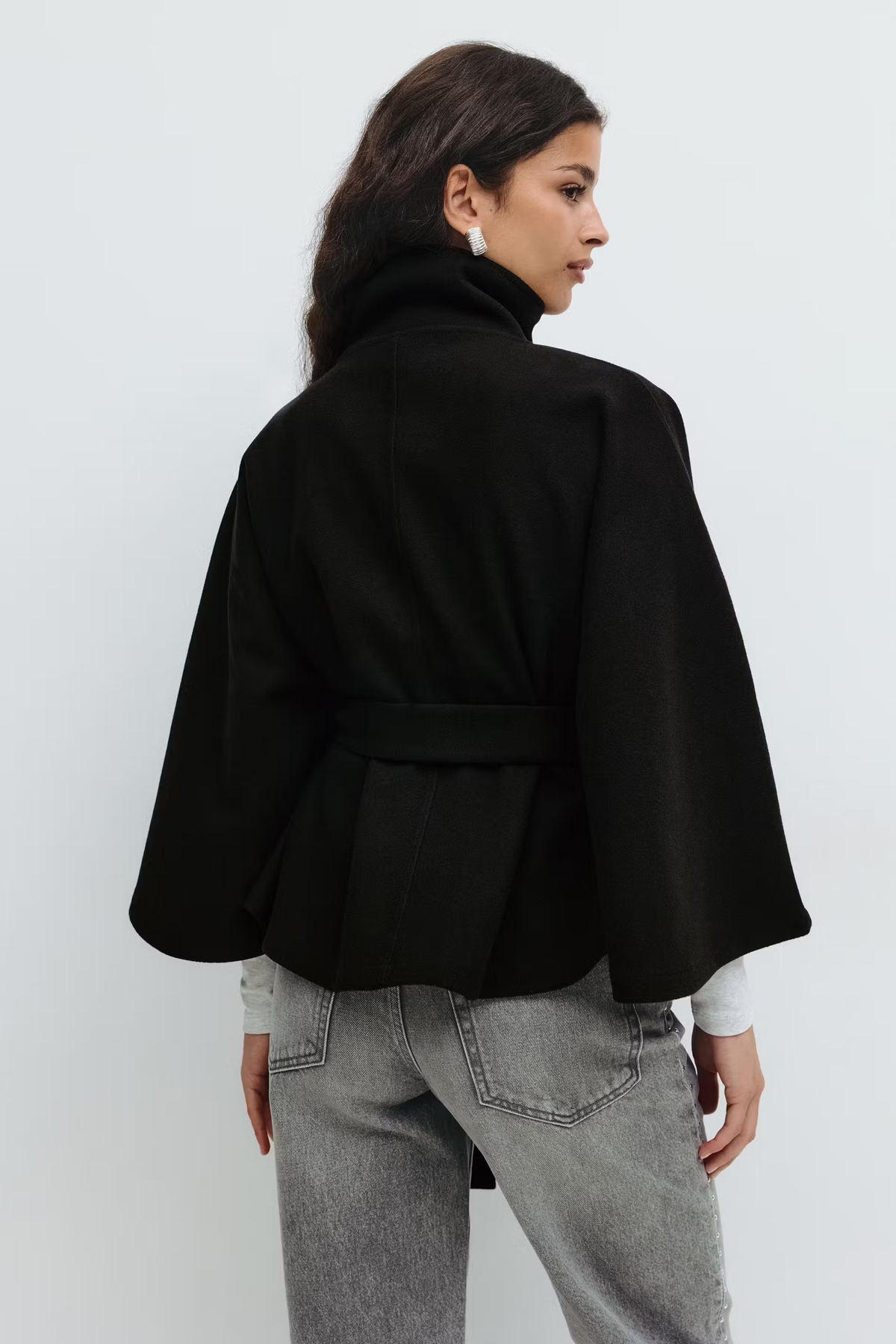 Women's Wool-Blend Cape Coat | High Collar & Tie Belt | Regular Fit Buttoned Coat for Autumn & Winter