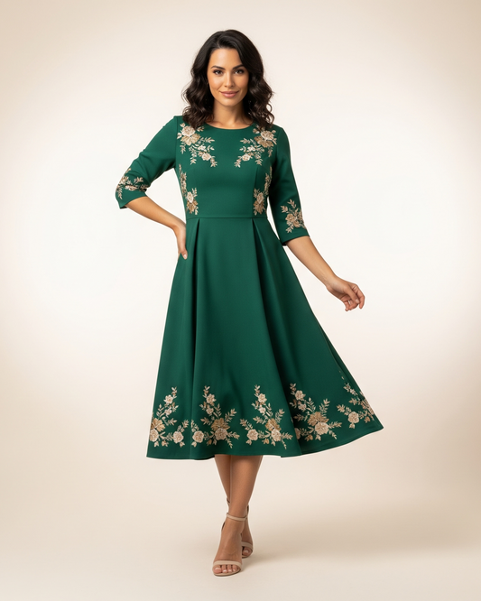 Women's Emerald Floral Midi Dress