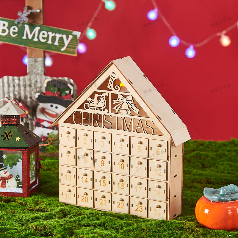 Wooden Christmas Advent Calendar with LED Light