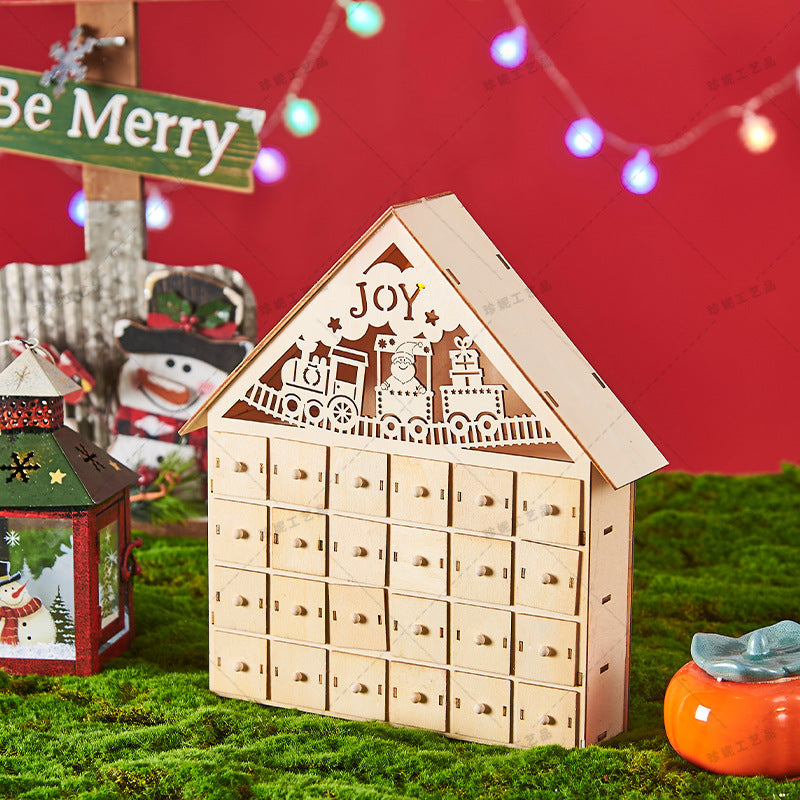 Wooden Christmas Advent Calendar with LED Light