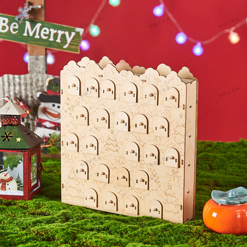 Wooden Christmas Advent Calendar with LED Light