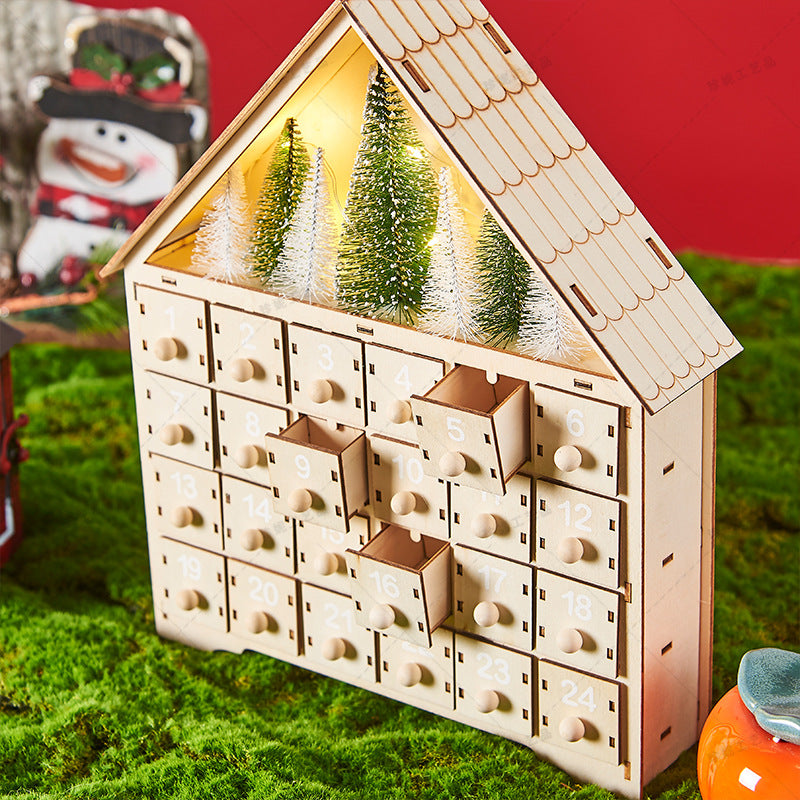 Wooden Christmas Advent Calendar with LED Light