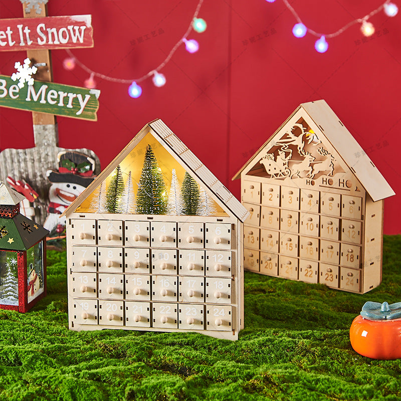 Wooden Christmas Advent Calendar with LED Light