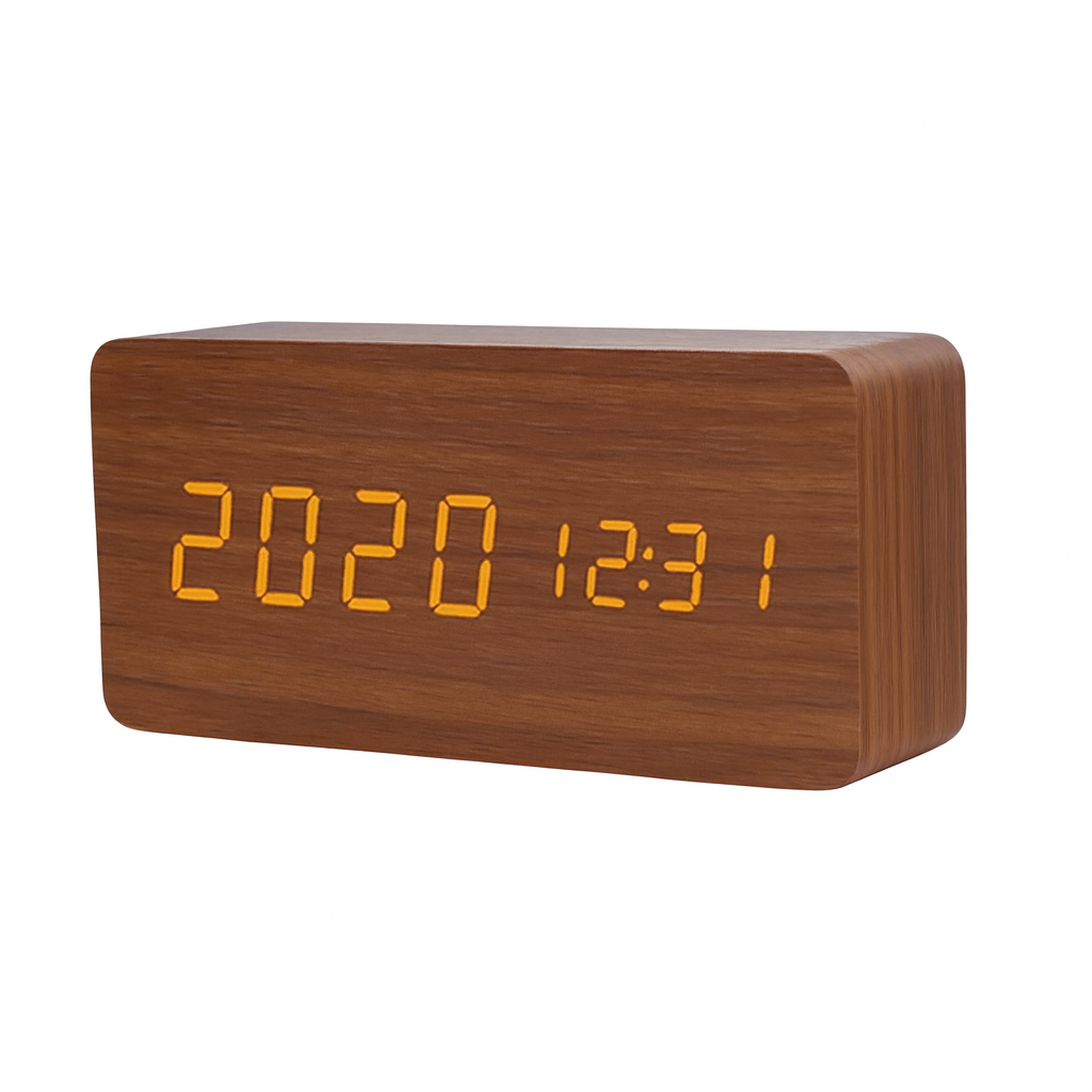 Wooden Design Alarm Clock with LED Display