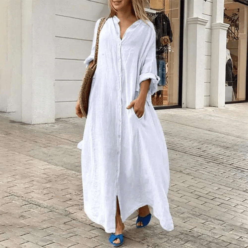 Image of Yvonne | Women's V-Neck Shirt Maxi Dress