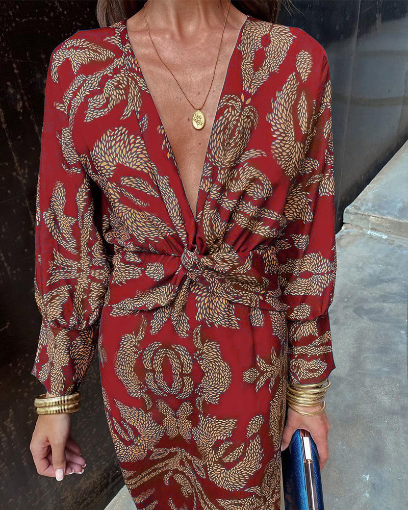 Zali - Elegant Long Sleeve V-Neck Dress