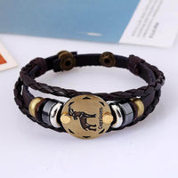 Astrology Cuff Leather Bracelet with Zodiac Charm